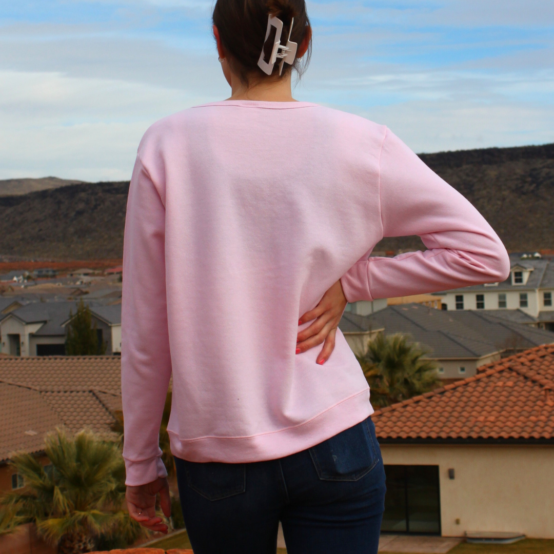 Cupid Variation Crewneck Petal Pink V-notch Crewneck Sweater