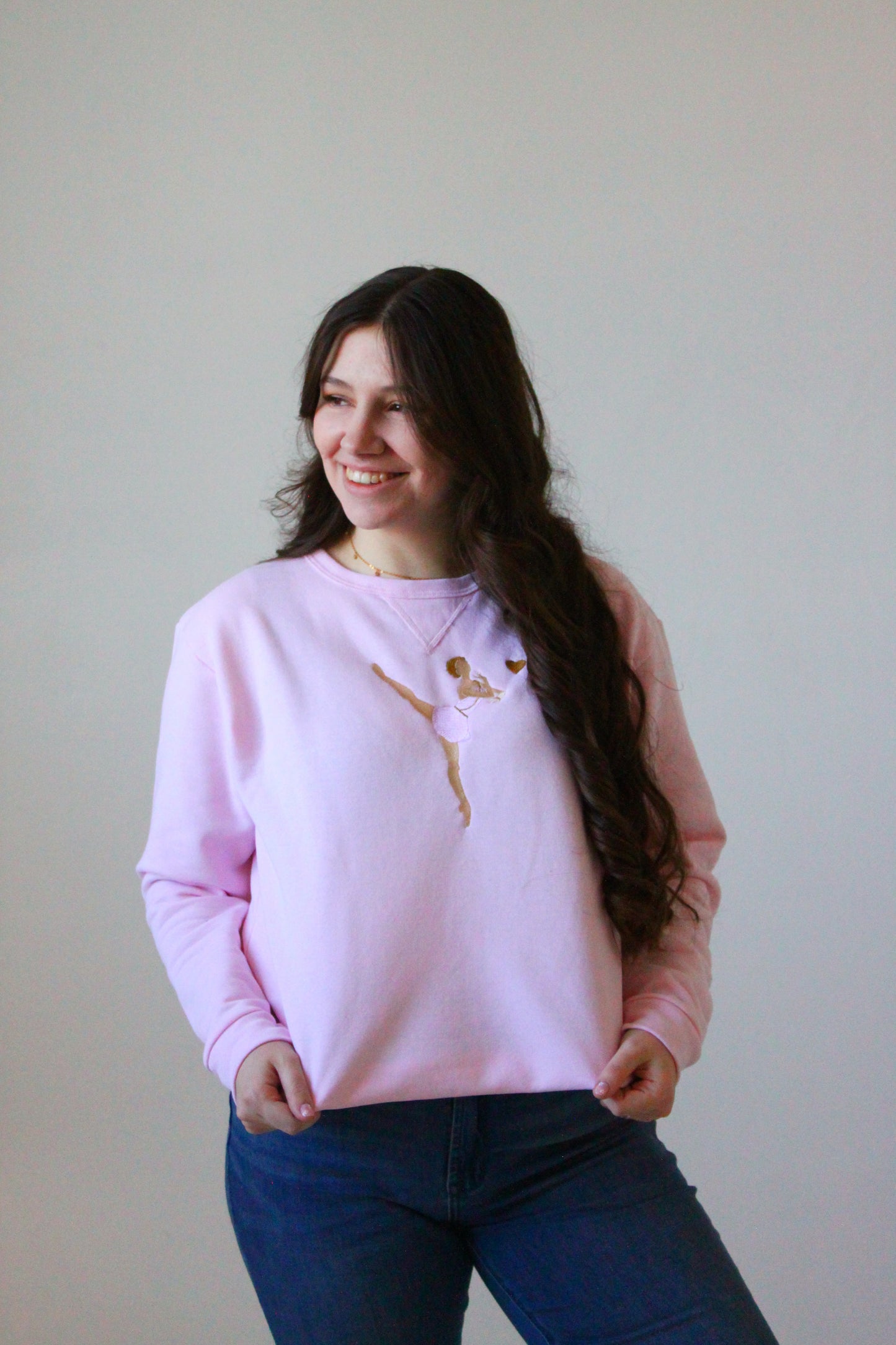 Cupid Variation Crewneck Petal Pink V-notch Crewneck Sweater