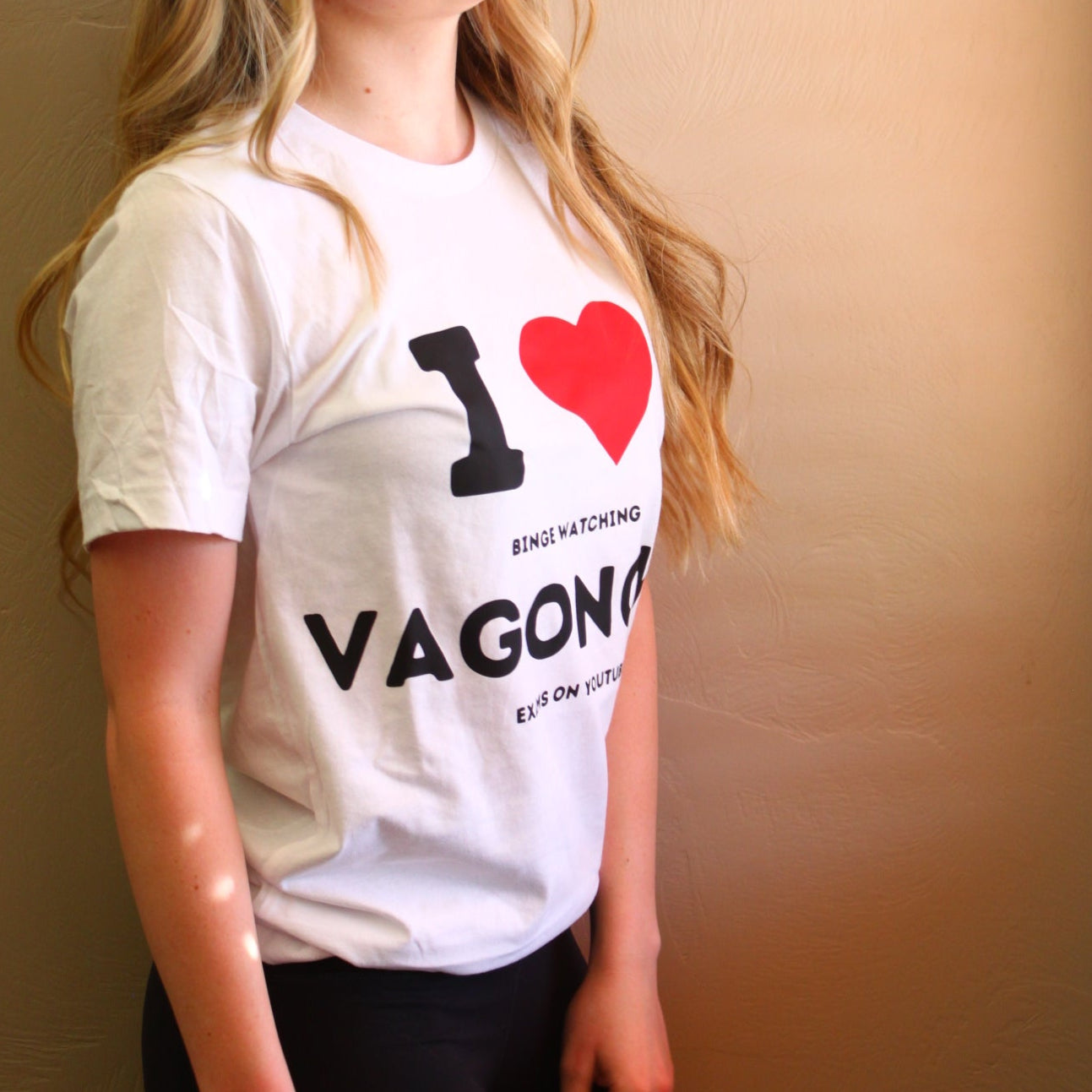  'I ❤️ VAGONOVA'. white T shirt.Small print reads "I heart binge watching Vagonova exams on youtube. for ballet dancers who like Agrippina Vagonova Academy method training